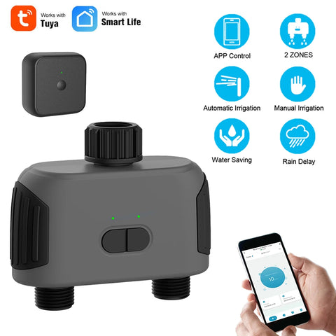 WIFI Garden Watering Timers 2 Outlet Smart Sprinkler Drip Irrigation Controller Water Valve Rain Delay Programmable Controllers