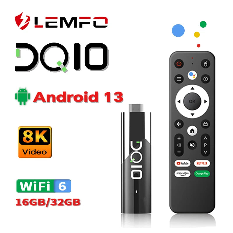 LEMFO DQ10 Android13 ATV Smart TV Stick Allwinner H618 Quad Core Cortex A53 Support 8K Video 4K Wifi6 Voice Remote Mini TV Box