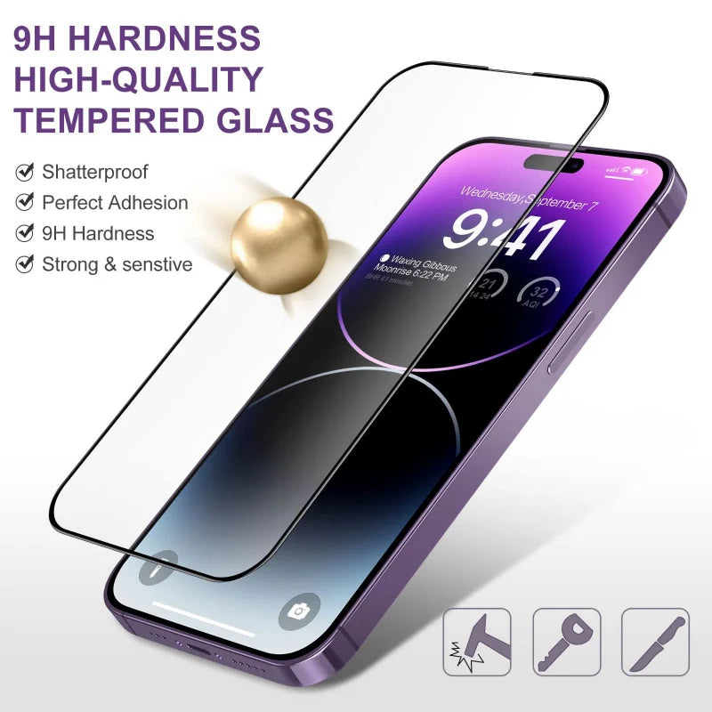 3 Pack Full Coverage Screen Protector Camera Lens For iPhone 14 13 11 12 15 Pro Max