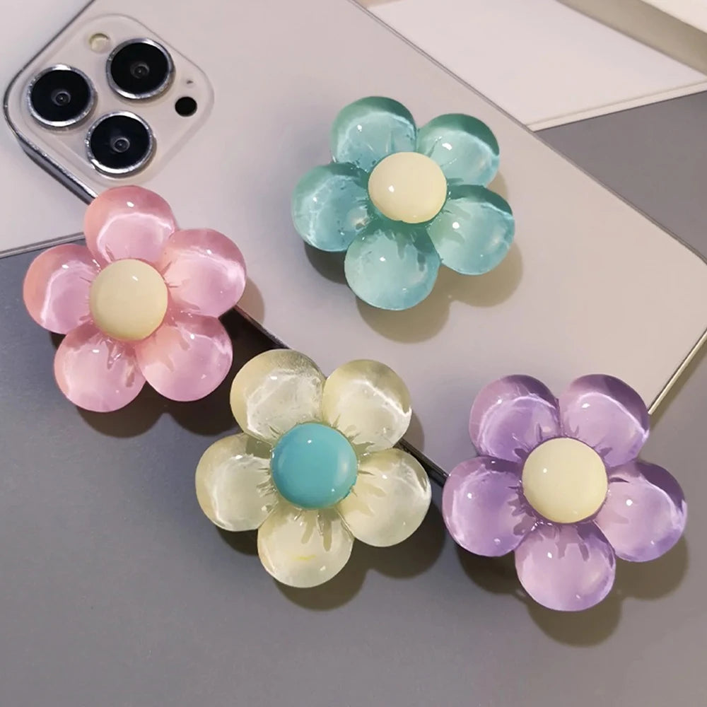 Korean Cute 3D Transparent Flower Phone Grip Tok Griptok Japan Phone Holder For iPhone 15 14 13 Phone Pro Max Stand Holder