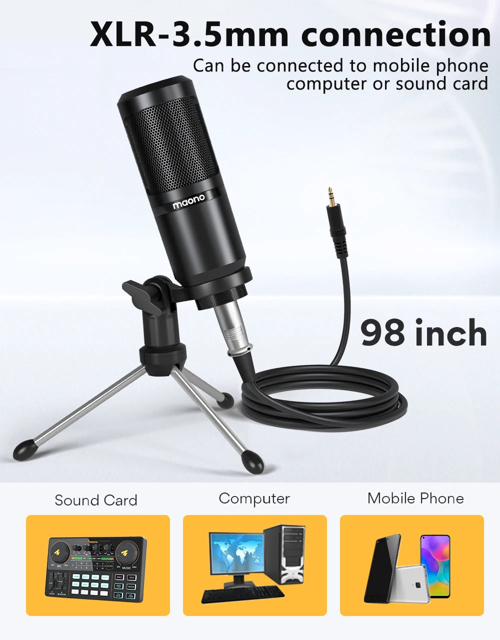 Maono PM360TR Condenser Microphone Podcast Microphone 3.5mm Mic for Computer,Laptop,Phone,Sound Card,YouTube,Gaming,Recording
