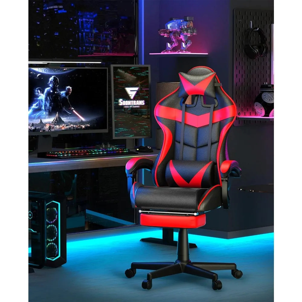 Ergonomic Game Chair With Adjustable Headrest and Lumbar Support Individual Armchair Red Gaming Chairs With Footrest Sofa Choise