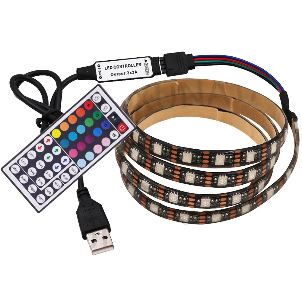 5V USB LED Strip RGB Light 5050 24key / 44key Remote Control Kit USB Power Waterproof Flexible Led Tape Adhesive TV Backlights