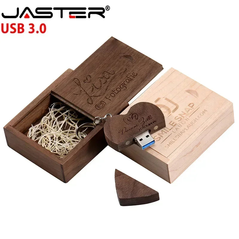 JASTER High speed Pen drive Wooden heart shape USB Flash Drive 64GB Memory stick Custom logo Creative gift U disk Free key chain