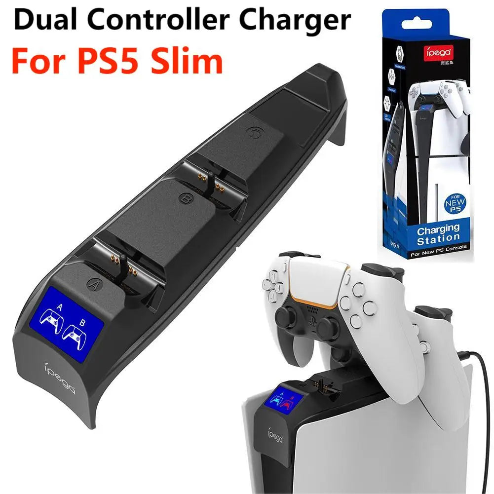 For PS5 Slim Controller Charger Station with LED Light Dual Socket Fast Charging Cradle Dock for Playstation 5 Dualsense Gamepad