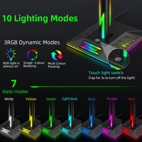 Eb01-b Rgb Gaming Headphone Supports Lighting Headphone Hanger with Dual USB Interface Desktop Holder Support USB Headset