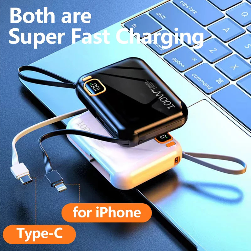 50000mah Portable Power Bank PD100W Fast Charge Detachable USB to TYPE C Cable Two-way Mini Powerbank for iPhone Xiaomi Samsung