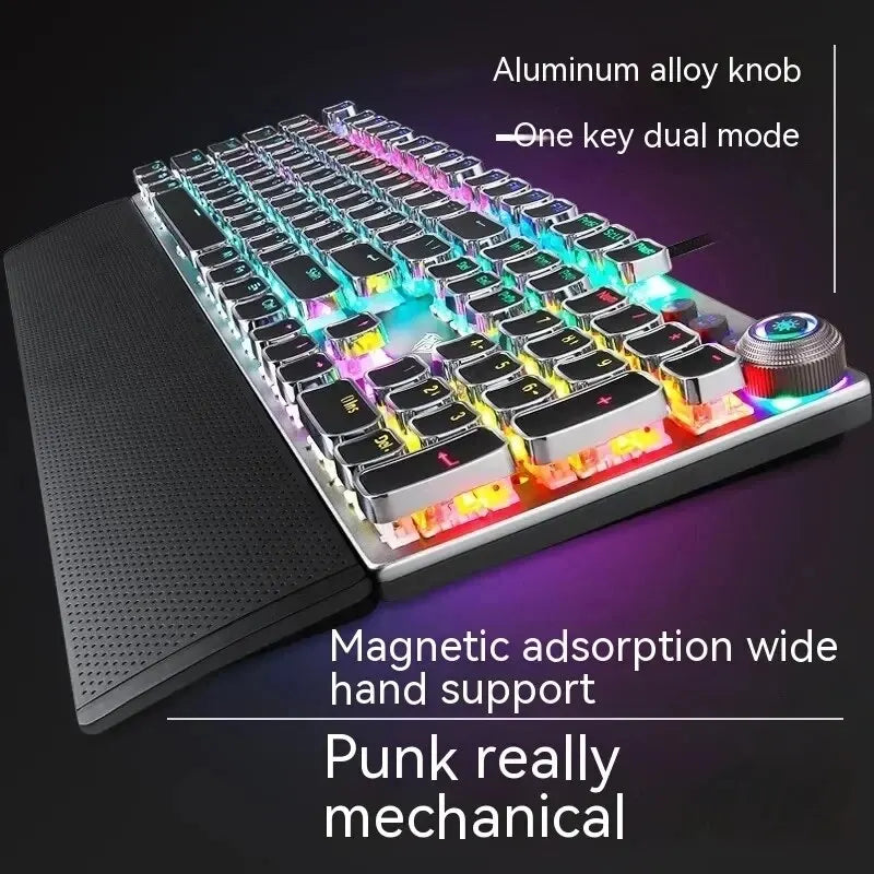 AULA F2088 Mechanical Keyboard Punk Keycap Retro 104Keys Reactor Knob RGB Backlit Wired Multimedia Anti-ghosting Gaming Keyboard