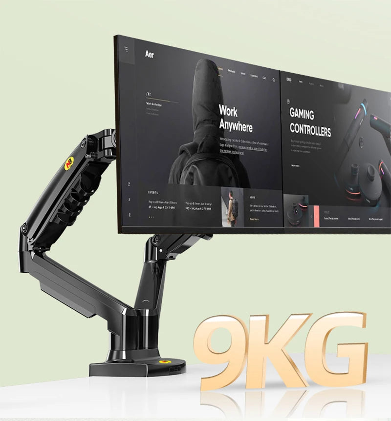 NB F160 Gas Spring 360 Degree Desktop 17"-27" Dual Monitor Holder Arm with USB3.0 Monitor Mount Bracket Load 2-9kg each