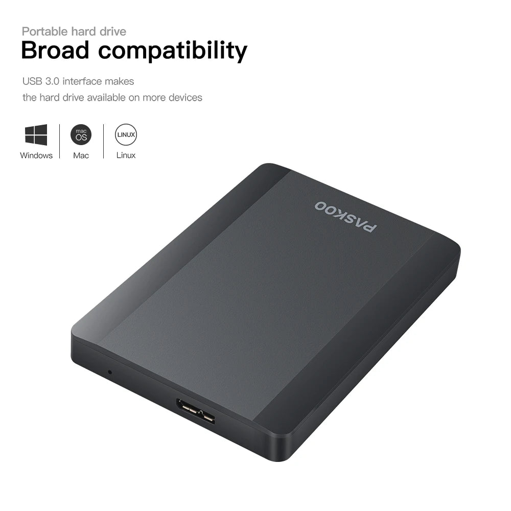 PASKOO HDD 2.5'' Portable External Hard Drive 500GB/1TB/2TB USB3.0 Storage Compatible for PC,Mac,Desktop,MacBook,Xbox