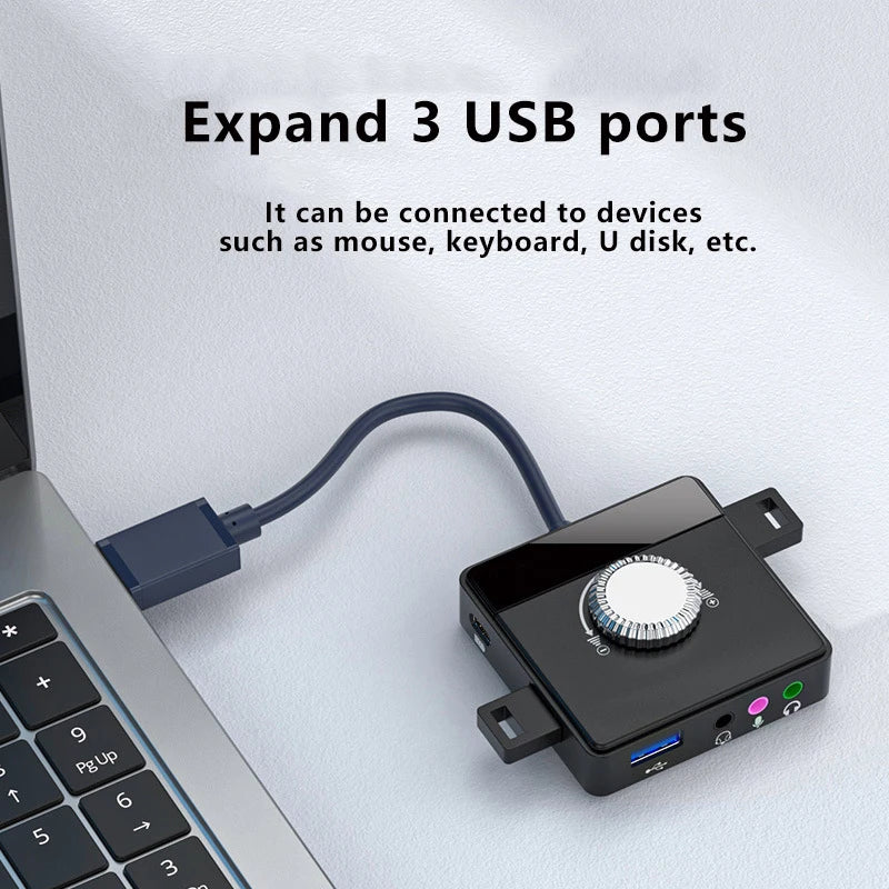 Nworld USB External Sound Card 3 Ports To 3.5mm Jack Driver-Free Volume Adjustable Sound Card External Stereo Audio Adapter