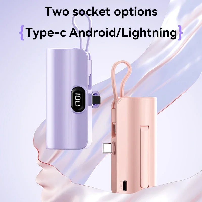 20000mAh Mini Power Bank Portable Built In Cable Type-C Lightning  Larger Capacity Charging External batteryFor IPhone Samsung