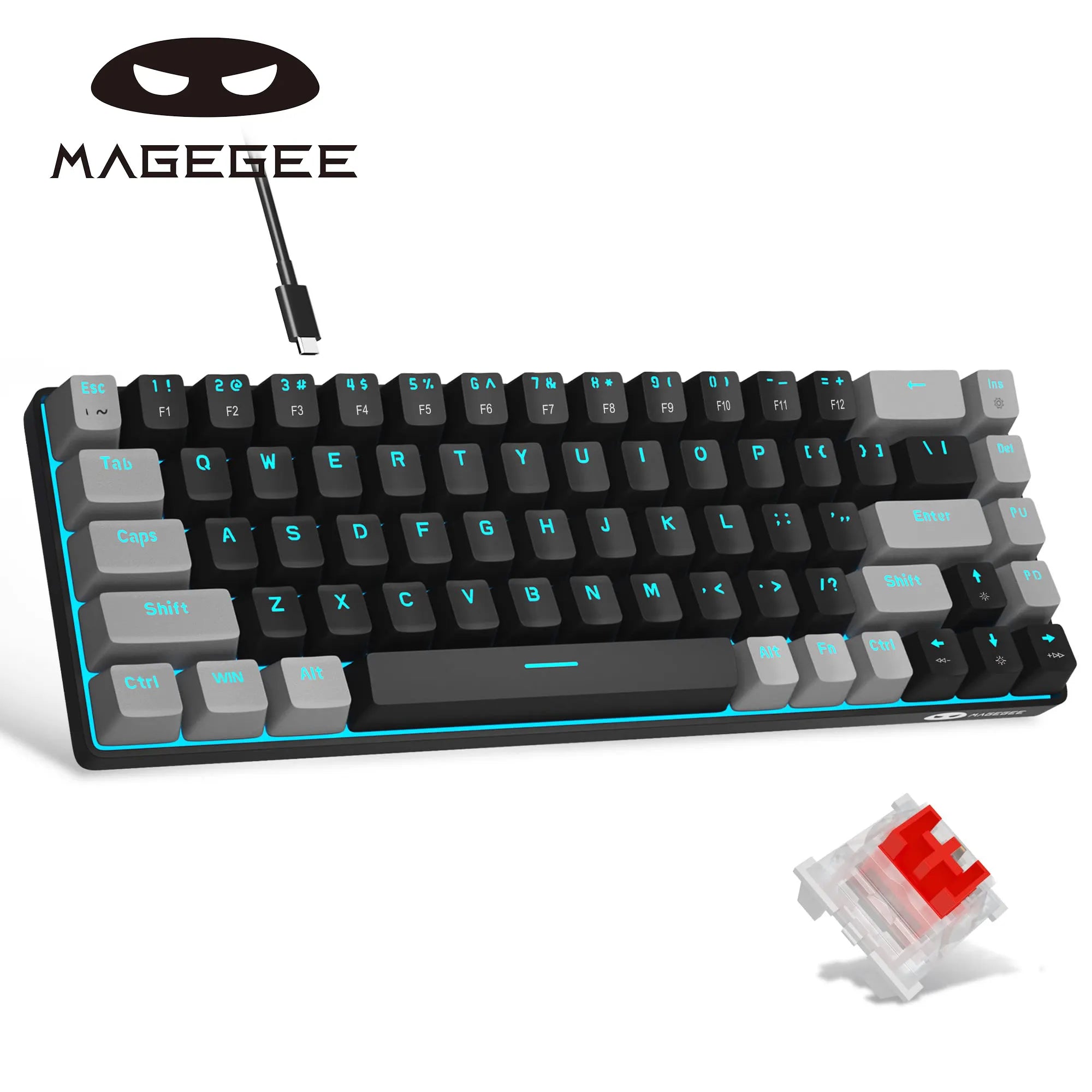 MageGee Portable 60% Mechanical Gaming Keyboard, MK-Box LED Backlit Compact 68 Keys Mini Wired Office Keyboard with Blue Switch