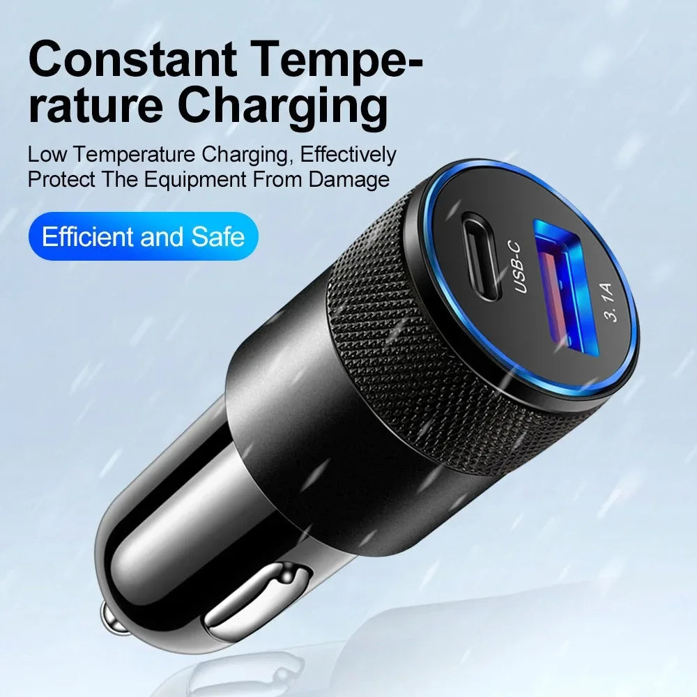 3.1A USB+PD Car Charger Type C Fast Charging Car Phone Adapter For iPhone Xiaomi Huawei Car Cigarette Lighter Quick Charge