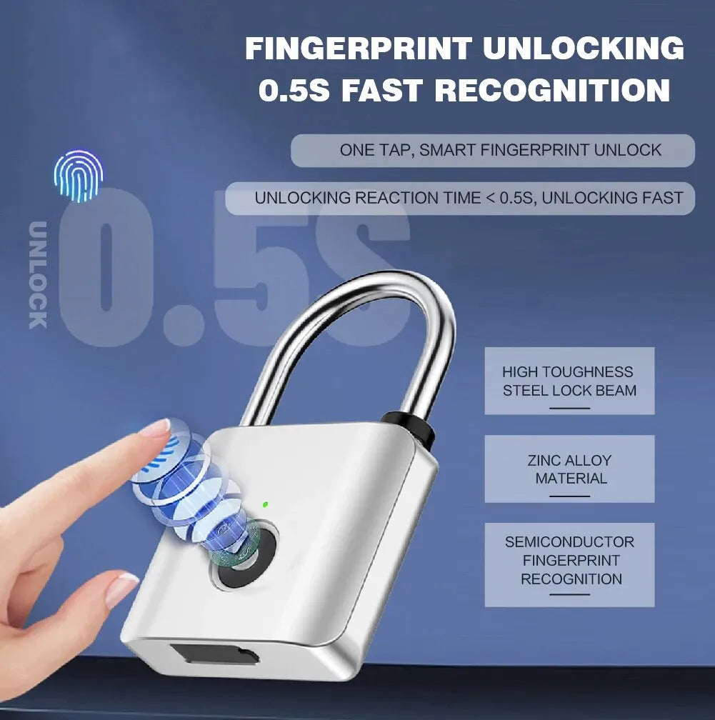 Fingerprint Lock Zinc Alloy Type-C Rechargeable Durable Long Standby Keyless Electronic Lock Decompression Toys Waterproof IP67