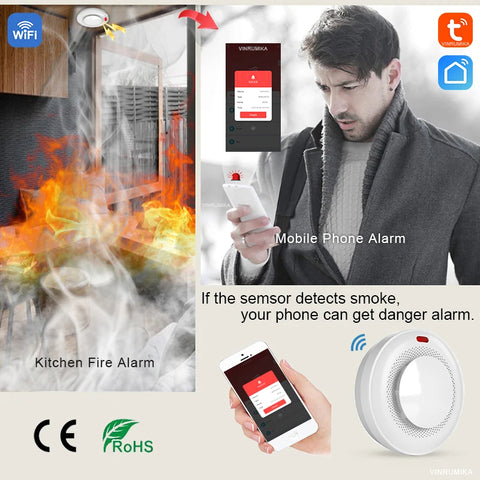 High Sensitivity WiFi Function Tuya Smart Parlor Child Room Home Kitchen Smoke Detector Sound Alarm Sensor Shop Fire Inspection