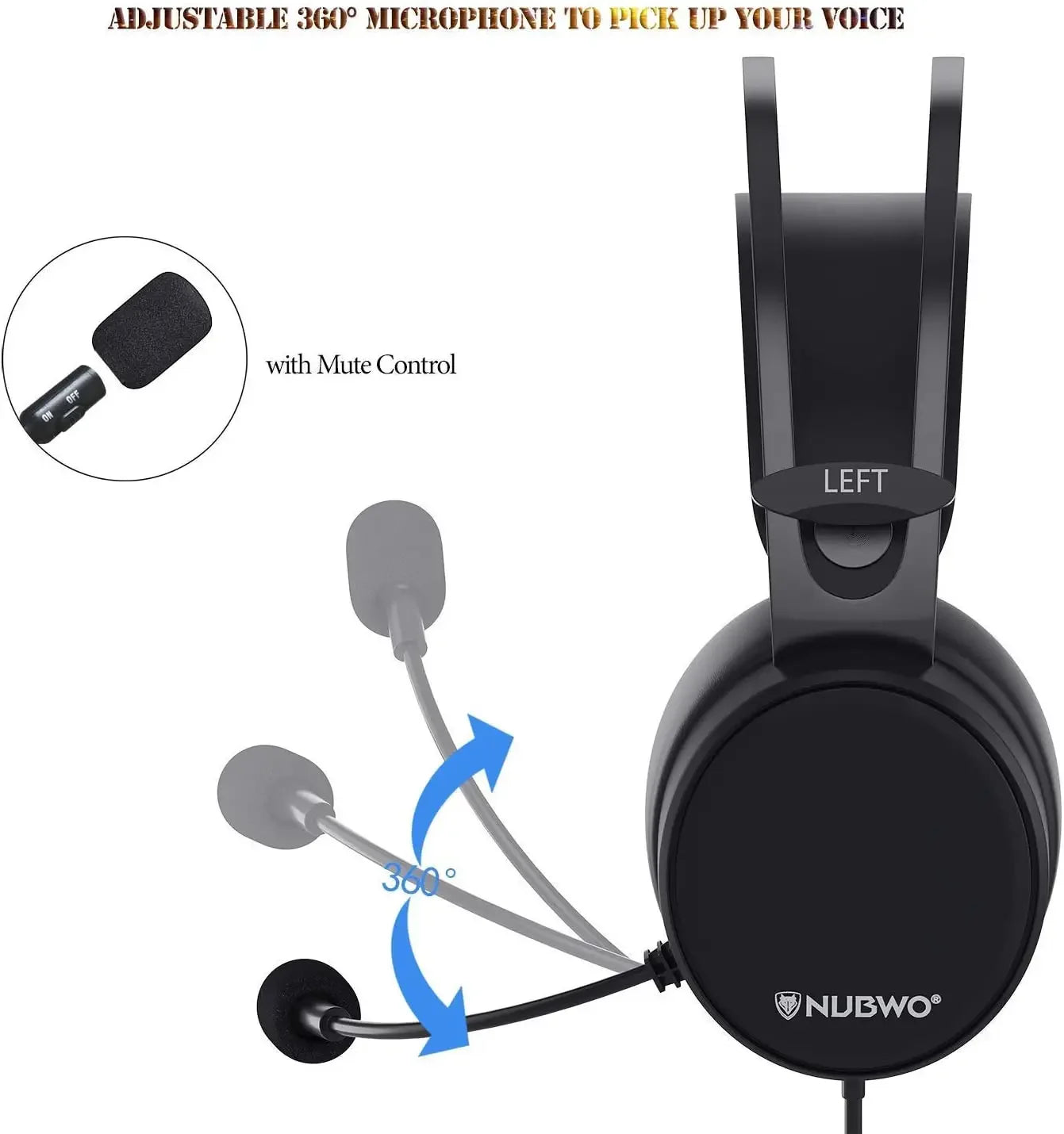 NUBWO Gaming Headset N7 Stereo Gaming Headphones with Mic for Xbox, PS4, Switch, PC Wired Noise Isolating Overear Headphone