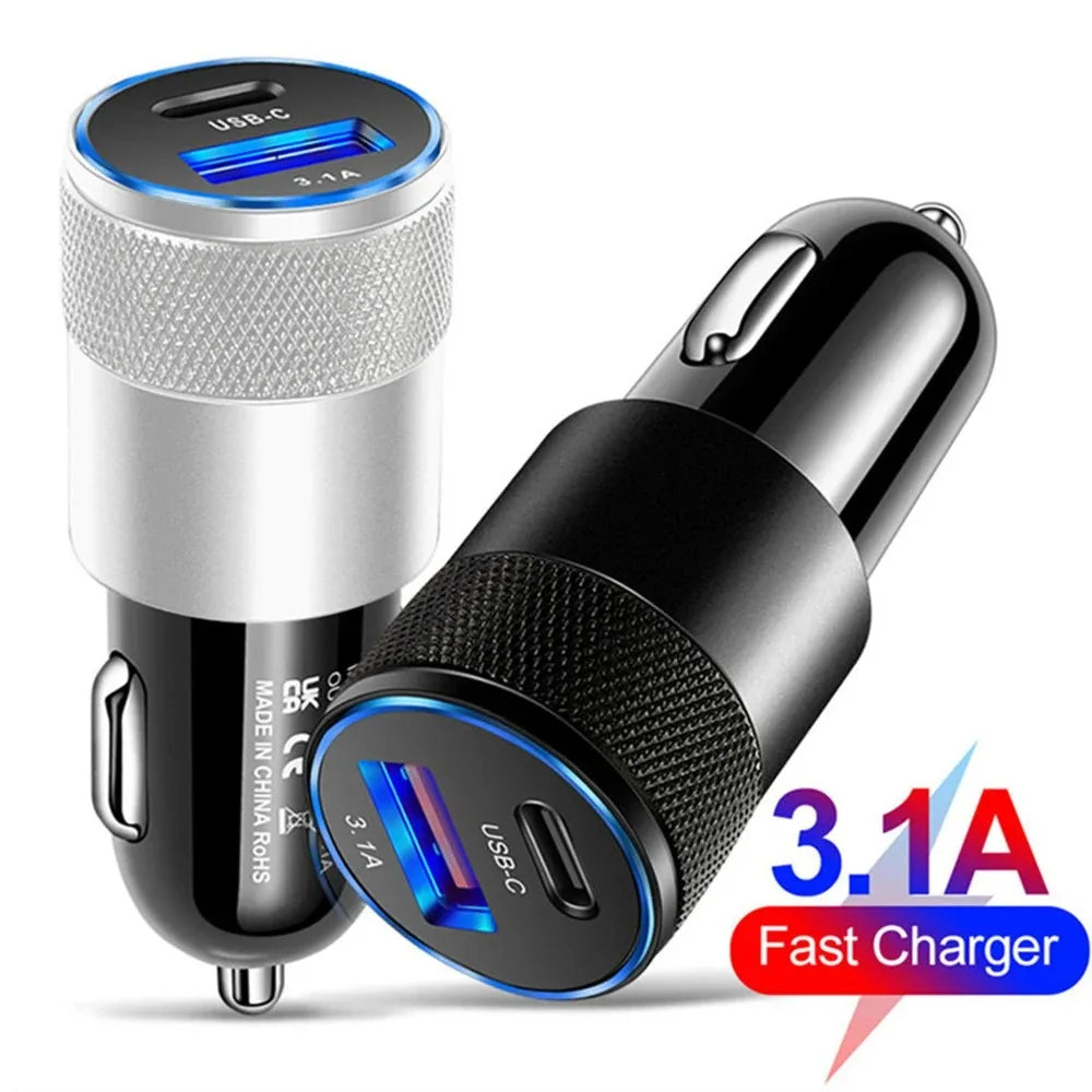 3.1A USB+PD Car Charger Type C Fast Charging Car Phone Adapter For iPhone Xiaomi Huawei Car Cigarette Lighter Quick Charge