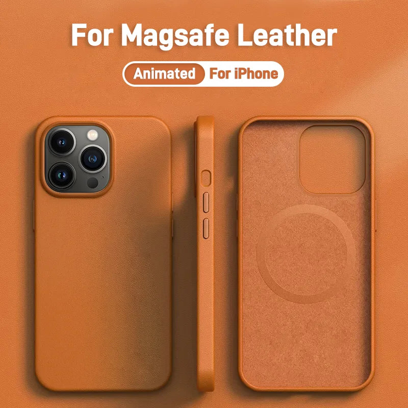 Luxury Leather For Magsafe Magnetic Case For iPhone 15 14 13 Pro Max Plus Mini Wireless Charging Cases With Animation Accessorie