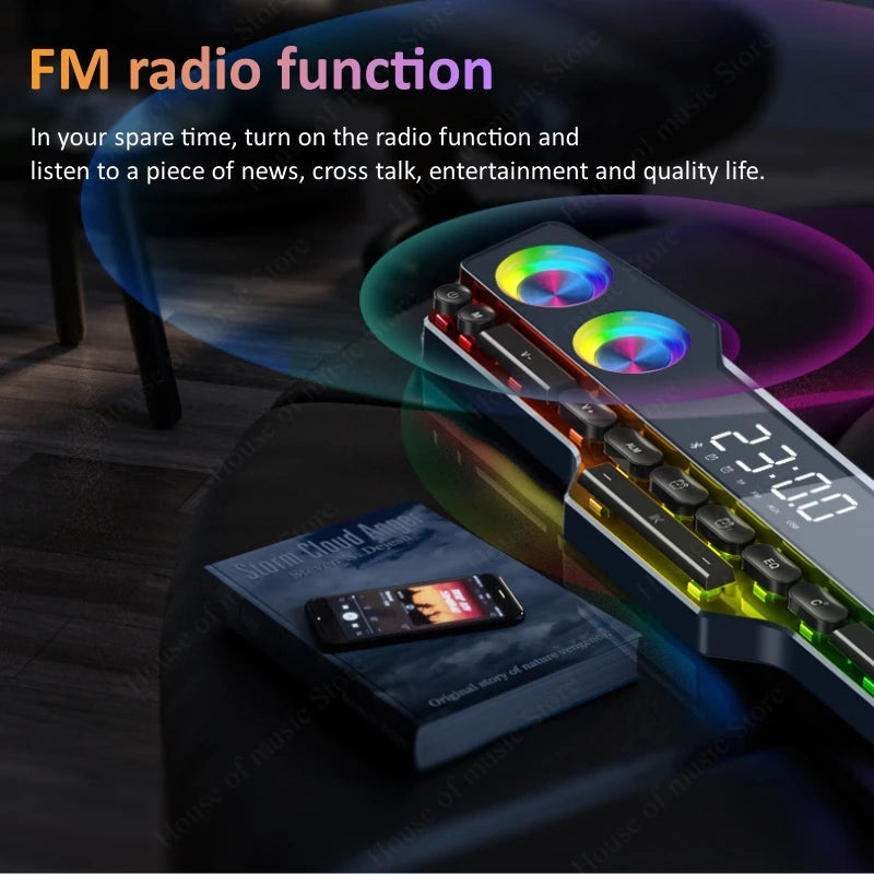 Portable Led Light Wireless Alarm Clock AUX FM BT Gaming Mechanical Keyboard Speaker Dual Horn Stereo for Computer Audio Systems