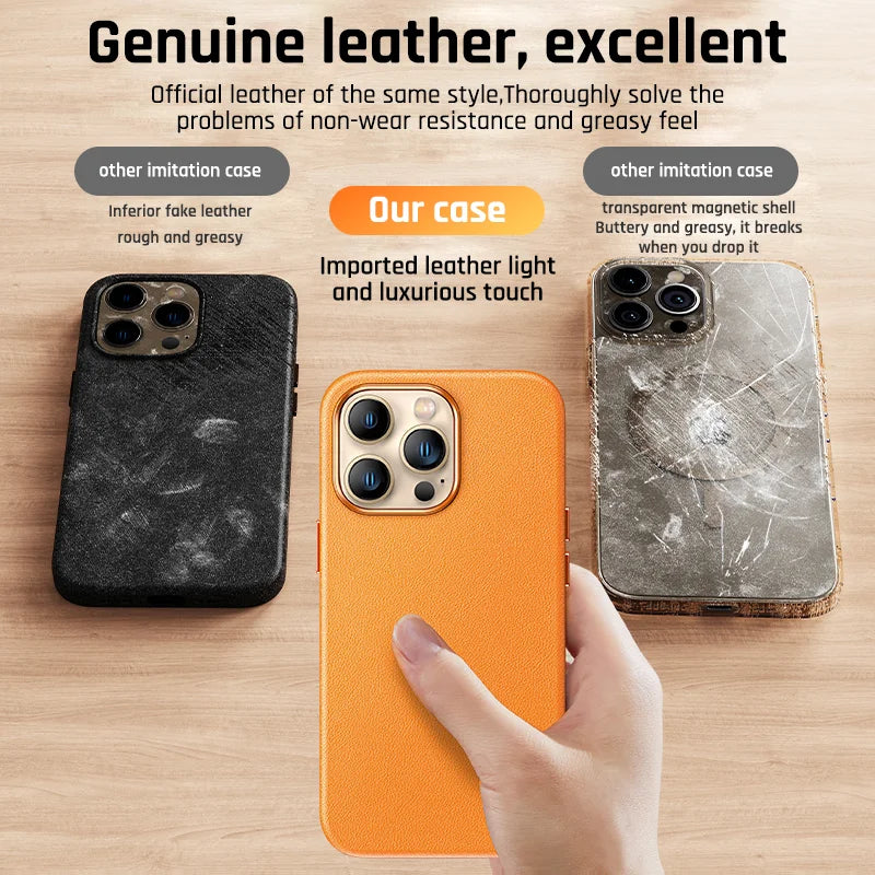 Luxury Leather For Magsafe Magnetic Case For iPhone 15 14 13 Pro Max Plus Mini Wireless Charging Cases With Animation Accessorie