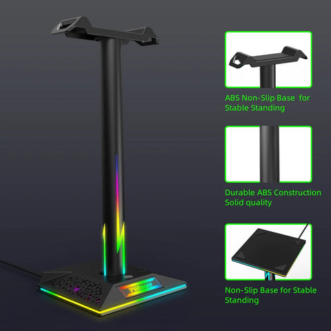 Eb01-b Rgb Gaming Headphone Supports Lighting Headphone Hanger with Dual USB Interface Desktop Holder Support USB Headset