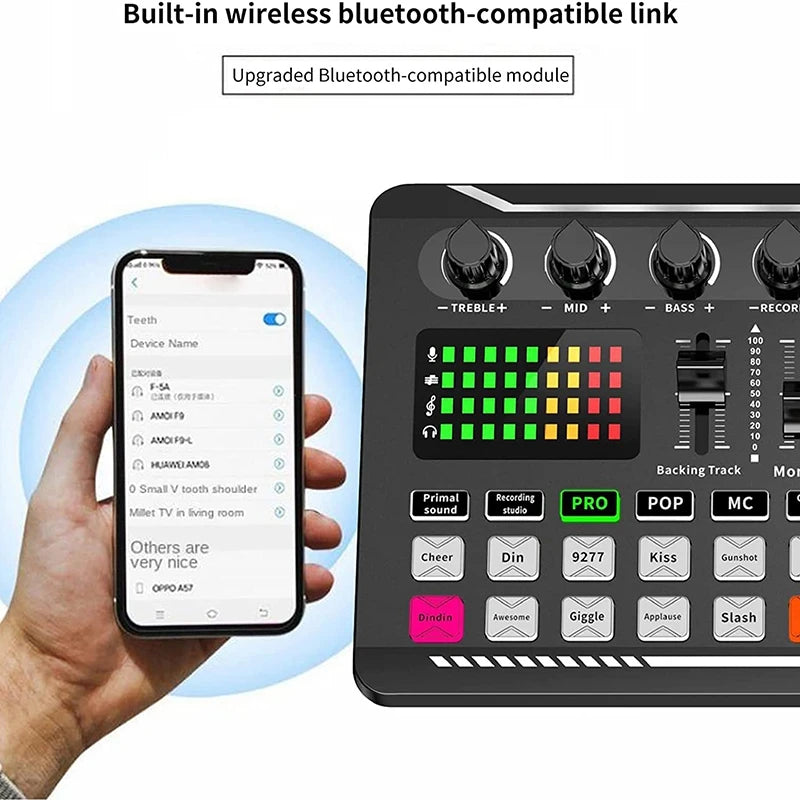 DJ Equipment Microphone Sound Card Console Studio Sound Card Kit Cable Phone Mixing Computer Live Voice Mixer F998 Sound Card