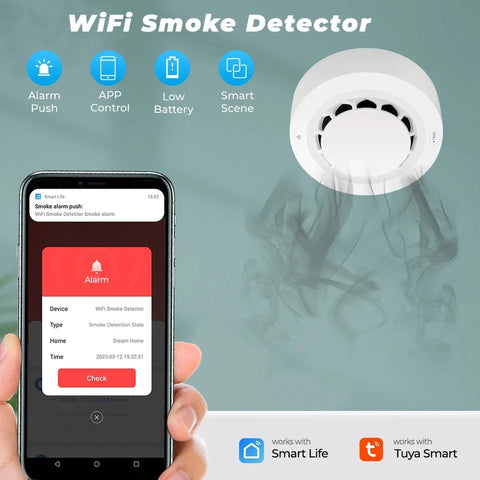 Tuya Smart WiFi Smoke Detector Wireless Independent Smoke Alarm Home Security Sensor Fire Protection Device 90dB Sound Alarm