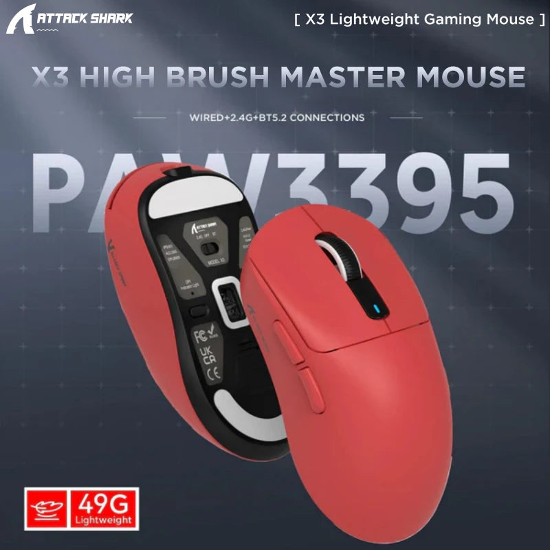 Attack Shark X3Pro Wired Mode 8KHz Bluetooth Mouse,PixArt PAW3395,Tri-Mode,Wiredless MODE 4KHz,Lightweight Macro Gaming Mouse