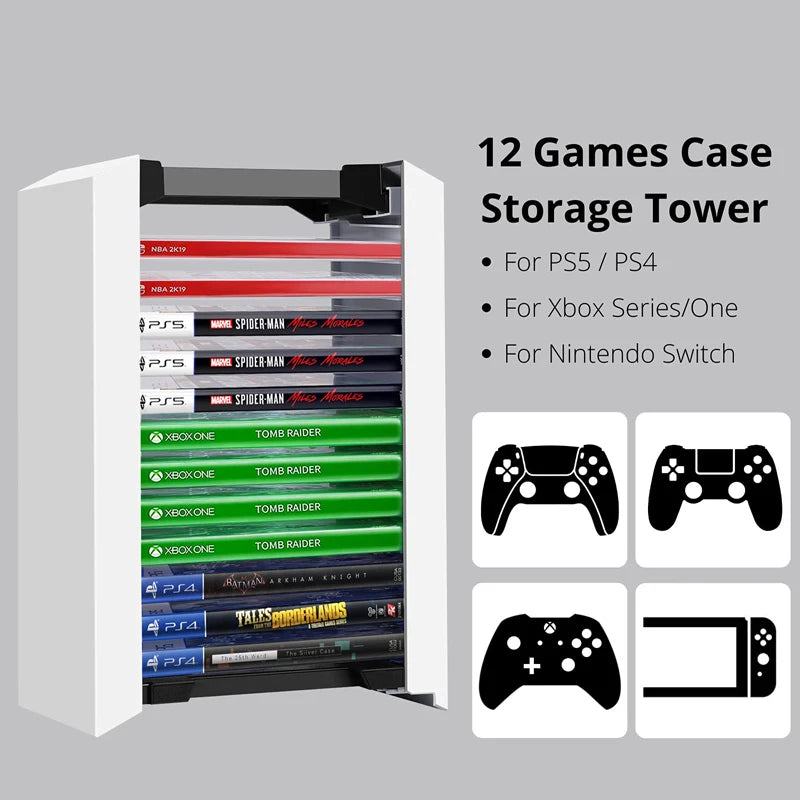 For Ps5 Playstation 12 Game Discs Blu-Ray Video Game Disk Case Universal Holder Storage Box Stand Game Disk Tower Vertical Stand