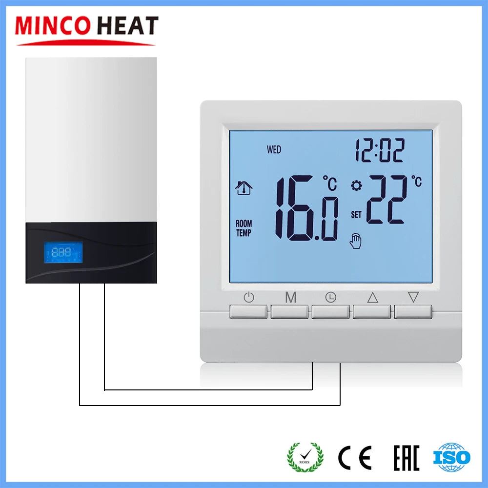 MINCO HEAT Programmable Gas Boiler Heating Temperature Regulator Hand Controller AA Battery Thermostat with Kid Lock