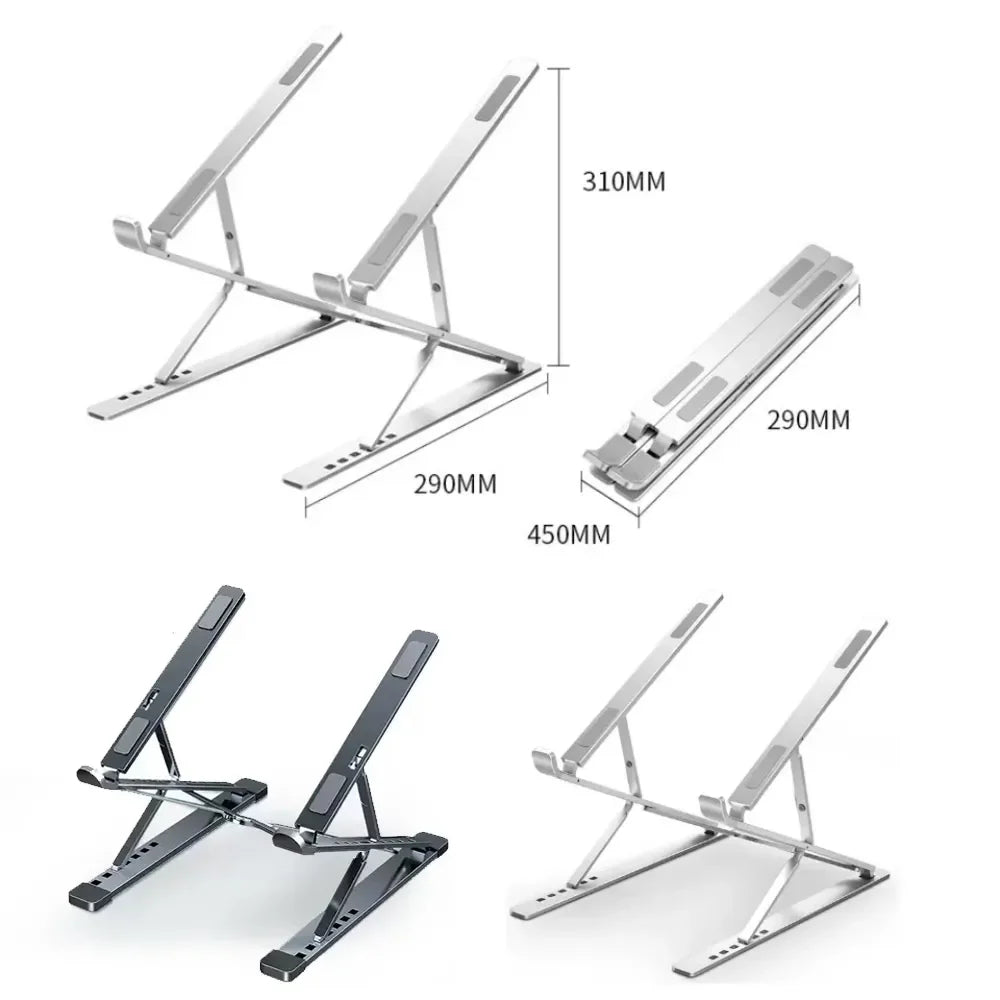 Aluminum 9 Levels Double Adjustable Height Vertical Folding Raised Layer Laptop Stand For iPad MAC Book