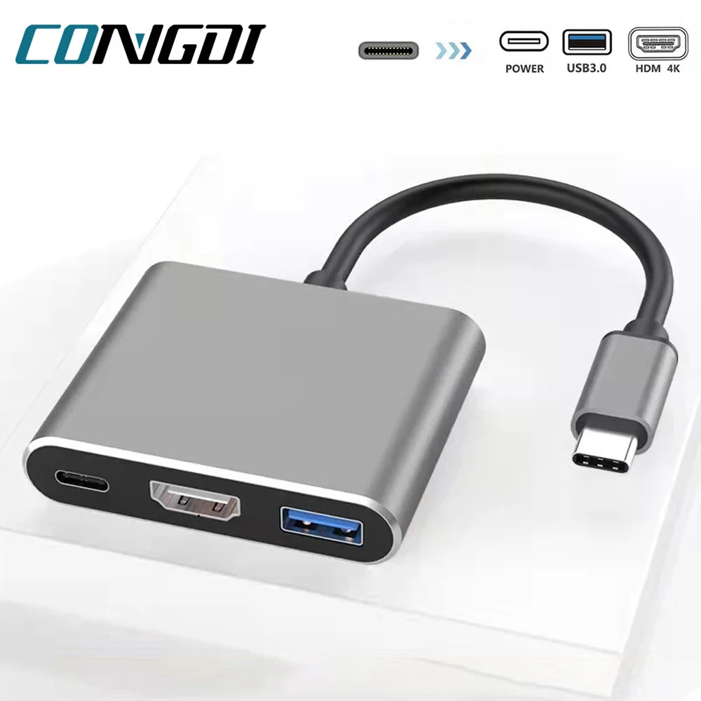 3 in 1 Usb Hub USB C to HDMI-compatible Splitter HUB Type-c to HDMI-compatible USB3.0 Docking Station For MacBook AirPro Samsung