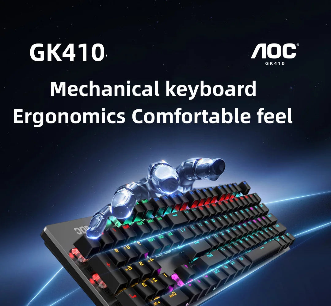 AOC Mechanical Keyboard GK410 Blue Black Tea Switch Gaming Full Key Game Experience Metal Panel 키보드 Keyboard Gaming Keyboard