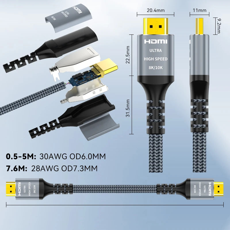 CYANMI 8K HDMI2.1 Cable for Xbox X PS5 Xiaomi Mi Box 8K/60Hz 4K/120Hz HDMI Cable Splitter Switch Cable 48Gbps HDR10+ Cable HDMI