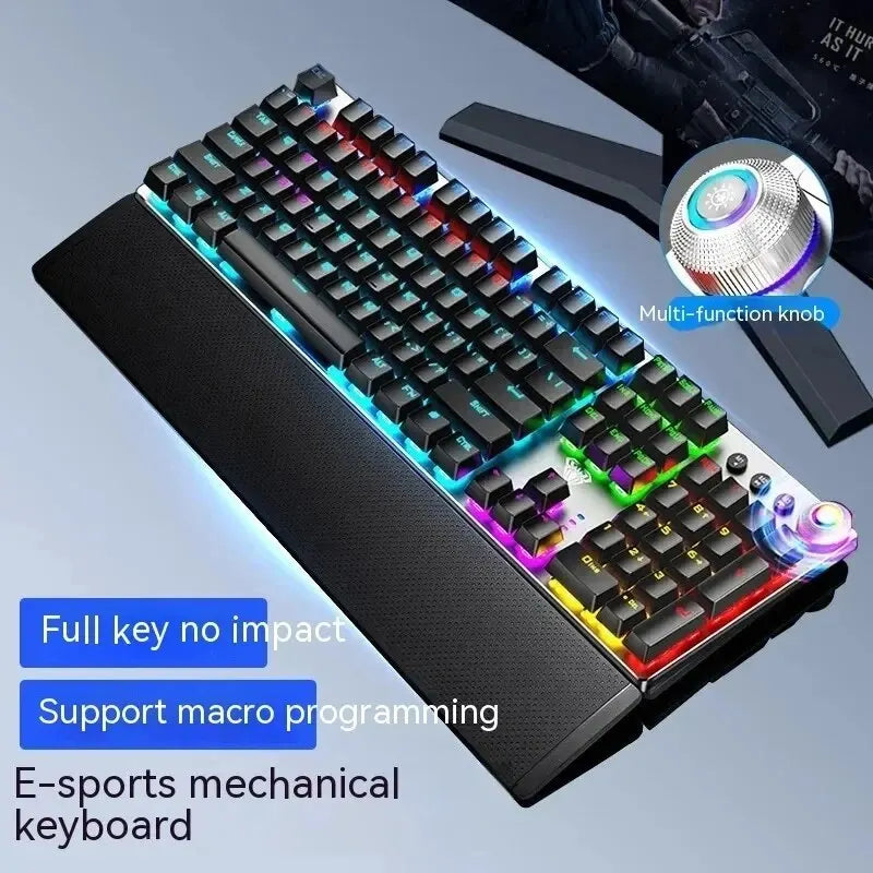 AULA F2088 Mechanical Keyboard Punk Keycap Retro 104Keys Reactor Knob RGB Backlit Wired Multimedia Anti-ghosting Gaming Keyboard