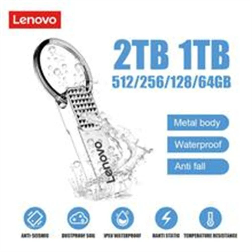 Lenovo Original Metal USB Flash Drive 2TB Large Capacity Portable Pendrive USB 3.0 High-Speed File Transfer Waterproof U Disk