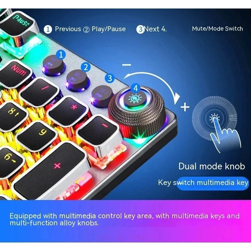 AULA F2088 Mechanical Gamer Keyboard Punk Keycap Retro 104Keys Multimedia Knob RGB Backlit Wired Anti-ghosting Gaming Keyboard