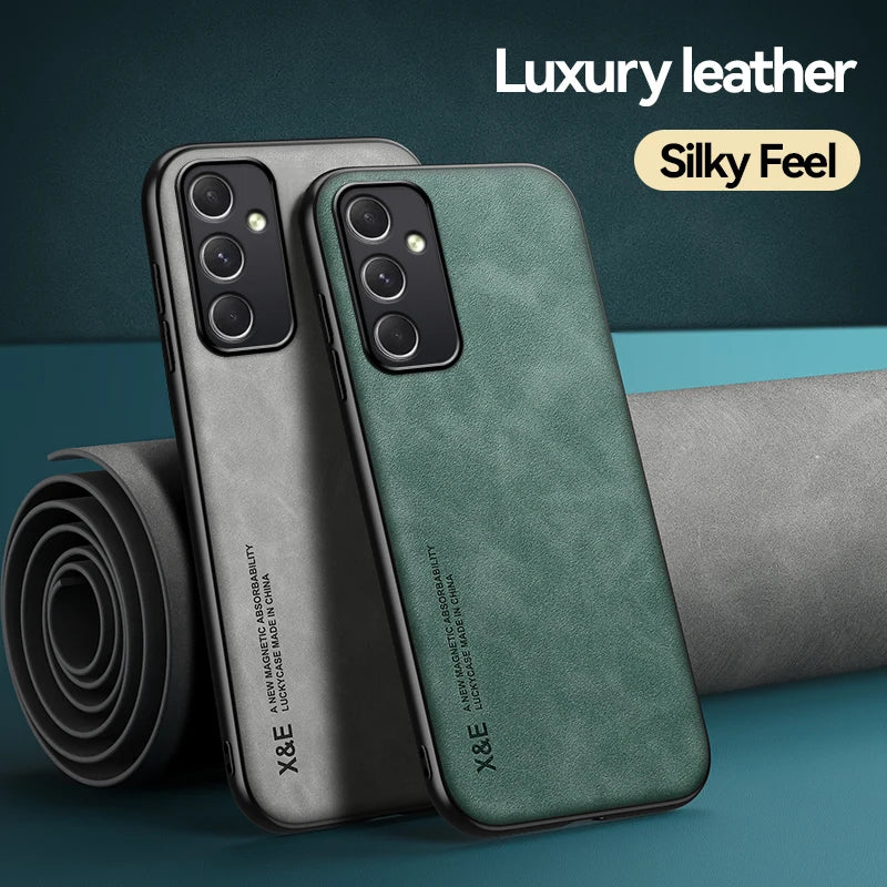 Luxury Magnetic Car Holder Leather Phone Case For Samsung A25 A55 5G Silicone Protect Back Cover