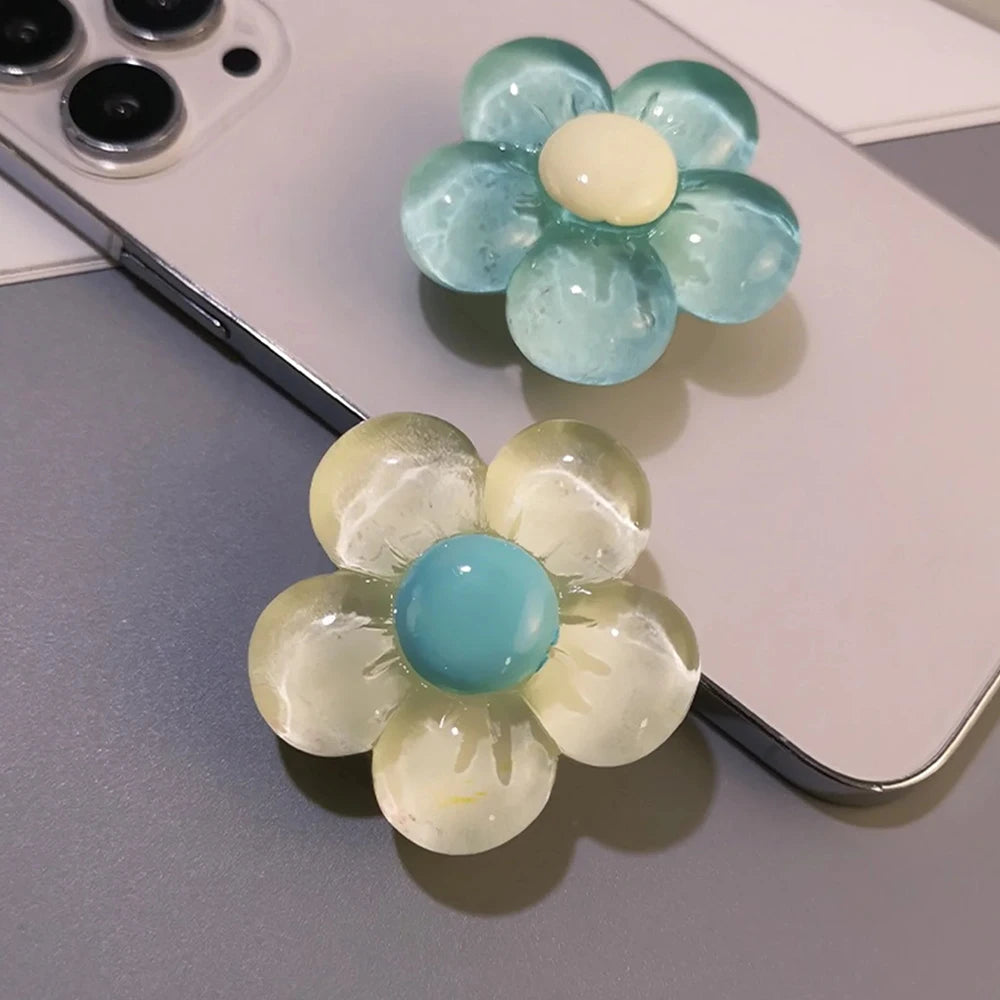 Korean Cute 3D Transparent Flower Phone Grip Tok Griptok Japan Phone Holder For iPhone 15 14 13 Phone Pro Max Stand Holder