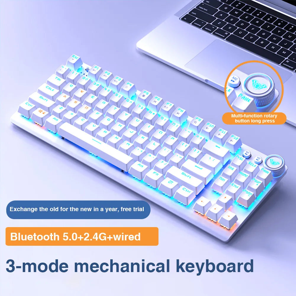 AULA Wireless Mechanical Gaming Keyboard 87 Key Three-modes 2.4G/Bluetooth/Wired Backlight Keyboard for Windows/Mac/IOS/Android