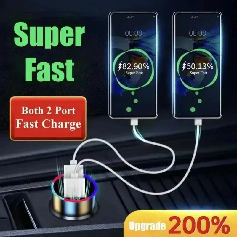 240W Car Super Fast Charger Dual USB Ports for IPhone Samsung Phone Quick Charging Adapter Automotive Chargers