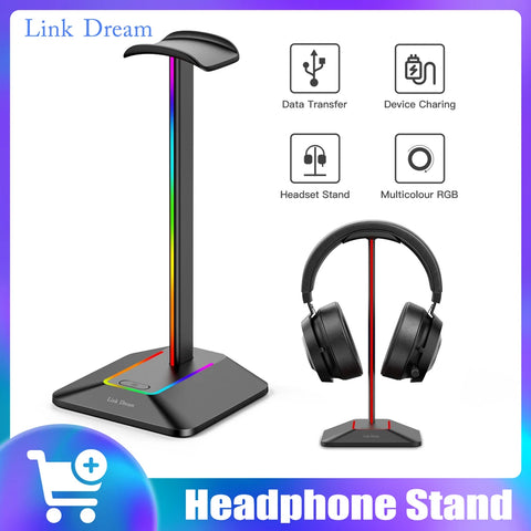 Link Dream RGB Lights Headphone Stand with Type-c USB Ports Headphone Holder for All Headsets Gamers Gaming PC Accessories Desk