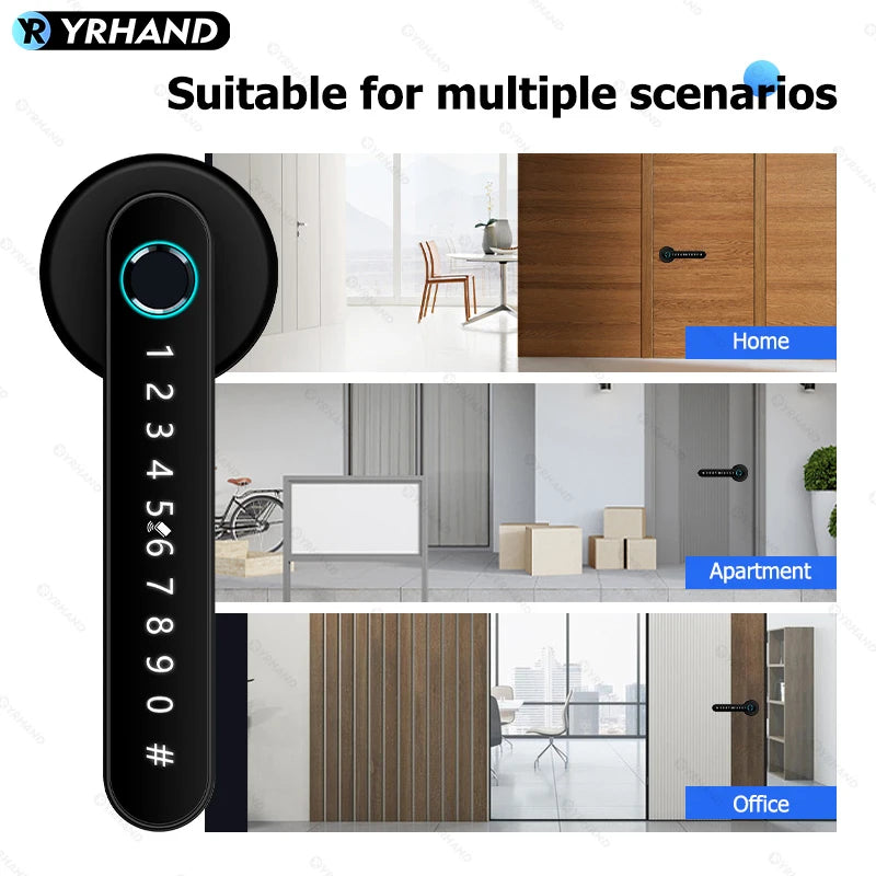 YRHAND Tuya BLE Biometric Handle Smart Fingerprint Lock With IC Card Password Mechanical Key Unlock For Single Handle for Home