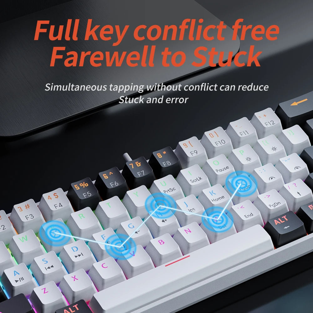 MUCAI MK61 USB Gaming Mechanical Keyboard Red Switch RGB Backlit Hot Swappable 61 Keys Wired Detachable Cable