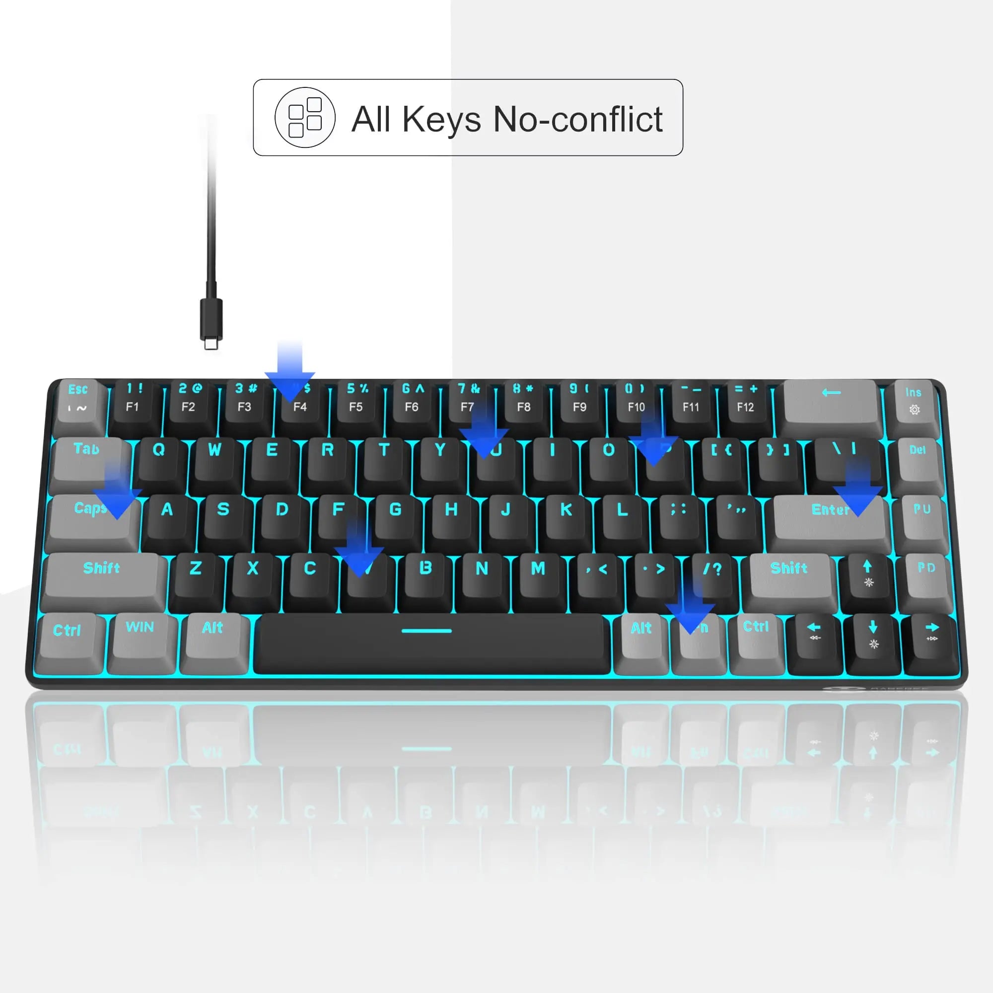 MageGee Portable 60% Mechanical Gaming Keyboard, MK-Box LED Backlit Compact 68 Keys Mini Wired Office Keyboard with Blue Switch