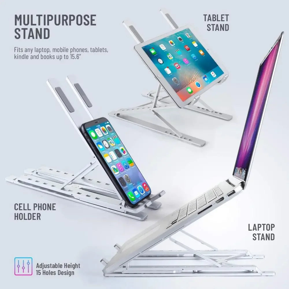 Aluminum 9 Levels Double Adjustable Height Vertical Folding Raised Layer Laptop Stand For iPad MAC Book