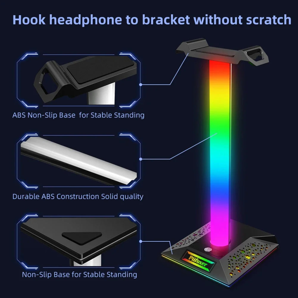 RGB Headphones Stand LED Strip Light Music Sound Control Pickup Rhythm Ambient Atmosphere Lamp Backlight Headset Holder