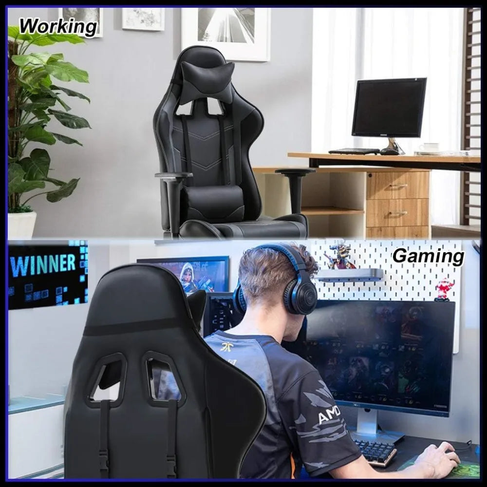 Gaming Chair Cheap Desk Chair Executive PU Leather Rolling Swivel Computer Chair With Lumbar Support Grey Office Furniture