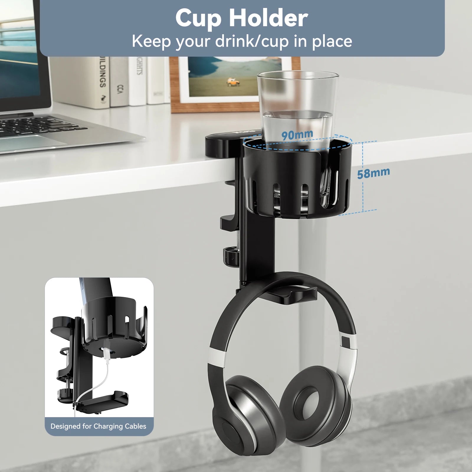 Rotable Headphone holder 3 in 1 Under Desk Clamp Controller Stand Replaceable Cup Holder for Universal Controller and Headset